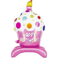 DIWULI XXL Cupcake Happy Birthday Luftballon Rosa stehend