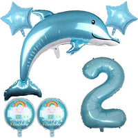DIWULI Delfin Luftballon Deko 2 Jahre Set