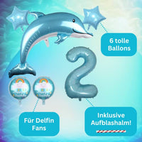 DIWULI Delfin Luftballon Deko 2 Jahre Set
