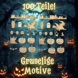 DIWULI Tisch-Konfetti aus Holz Happy Halloween Set