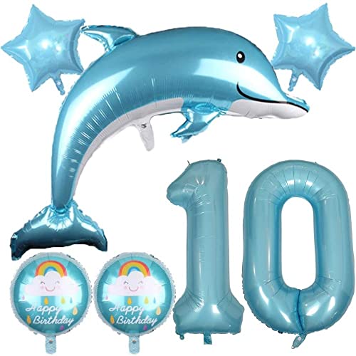 DIWULI Delfin Luftballon Deko 10 Jahre Set