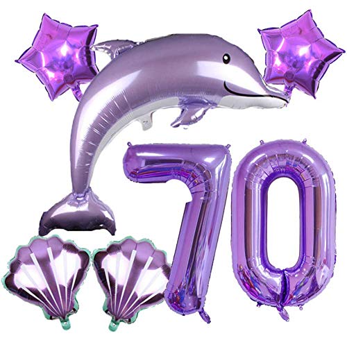 DIWULI Delfin Luftballon Set Zahl 70 lila