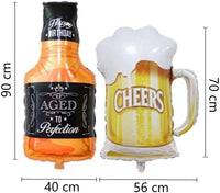 DIWULI 2 Stück Geburtstags Luftballon Happy Birthday, Whisky-Flasche + Bierkrug Folien-Luftballon