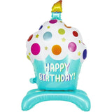 DIWULI XXL Cupcake Happy Birthday Luftballon Blau stehend