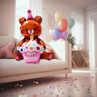 DIWULI süßer Teddy-Bär Ballon XL, Happy Birthday Ballon