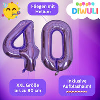 DIWULI Luftballon 40 Geburtstag Lila