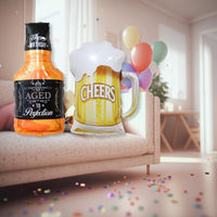 DIWULI 2 Stück Geburtstags Luftballon Happy Birthday, Whisky-Flasche + Bierkrug Folien-Luftballon