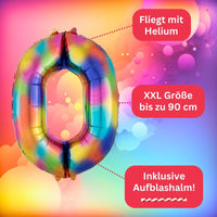 DIWULI Luftballon Geburtstag Bunt Regenbogen Zahl 0