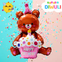 DIWULI süßer Teddy-Bär Ballon XL, Happy Birthday Ballon