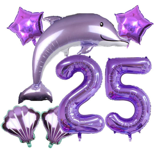 DIWULI Delfin Luftballon Set Zahl 25 lila