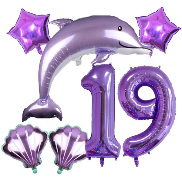 DIWULI Delfin Luftballon Set Zahl 19 lila