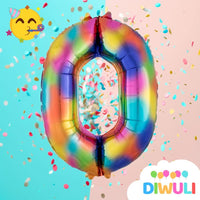 DIWULI Luftballon Geburtstag Bunt Regenbogen Zahl 0