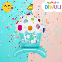 DIWULI XXL Cupcake Happy Birthday Luftballon Blau stehend