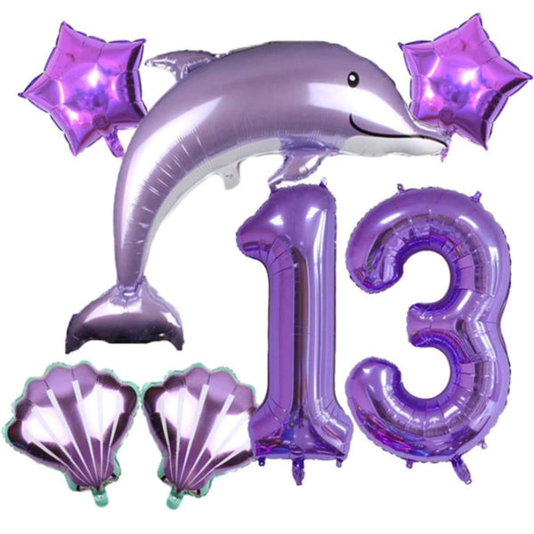 DIWULI Delfin Luftballon Set Zahl 13 lila
