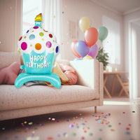 DIWULI XXL Cupcake Happy Birthday Luftballon Blau stehend