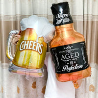 DIWULI 2 Stück Geburtstags Luftballon Happy Birthday, Whisky-Flasche + Bierkrug Folien-Luftballon