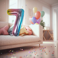 DIWULI Luftballon 7 Geburtstag Rosa Regenbogen