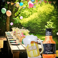 DIWULI 2 Stück Geburtstags Luftballon Happy Birthday, Whisky-Flasche + Bierkrug Folien-Luftballon
