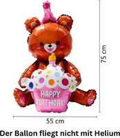 DIWULI süßer Teddy-Bär Ballon XL, Happy Birthday Ballon